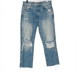 SLVRLAKE High Rise Distressed Straight Leg Jeans Raw Hem Crop Size 28 Revolve